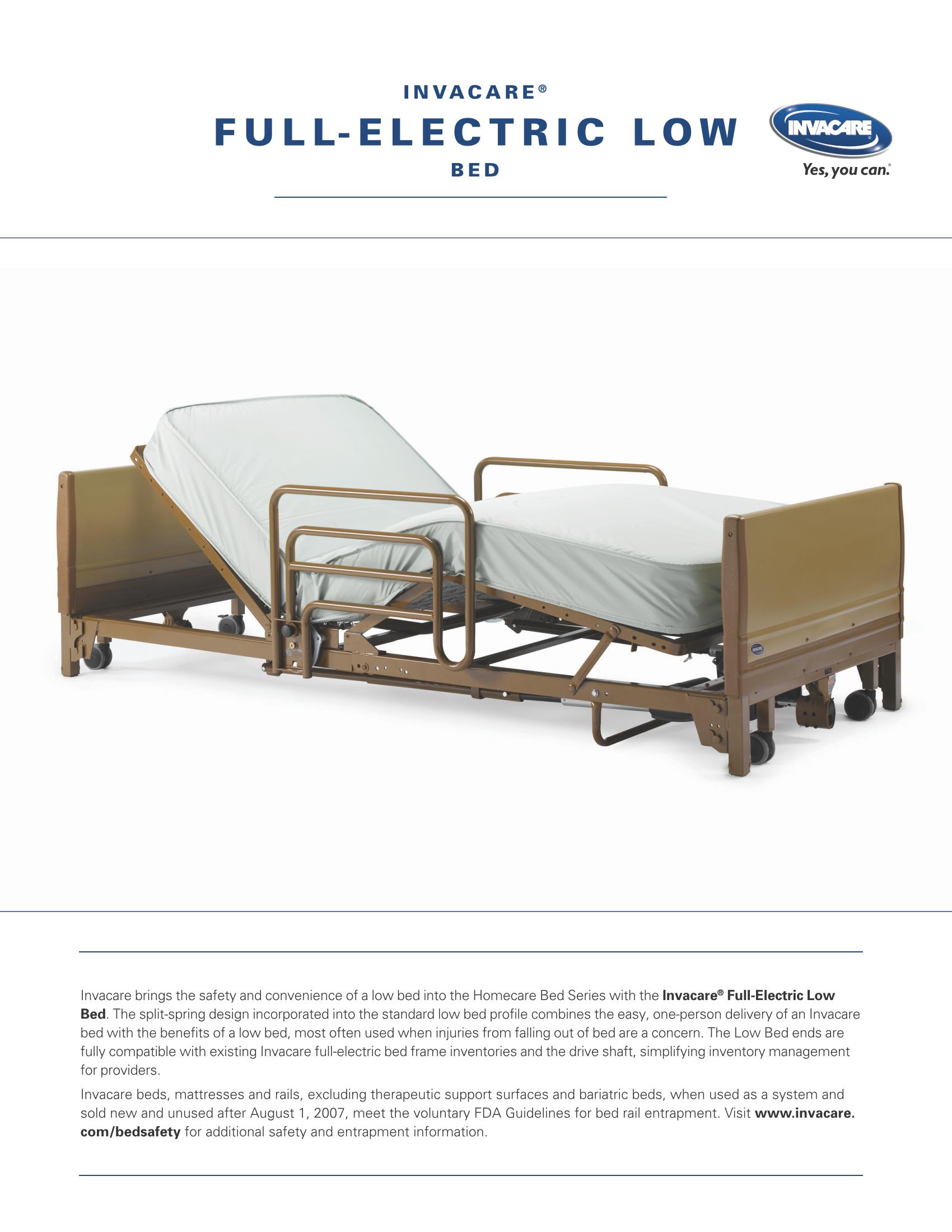 low fully electric hi-low 3 motor invacare hospital bed in Los Angeles features include high-low 