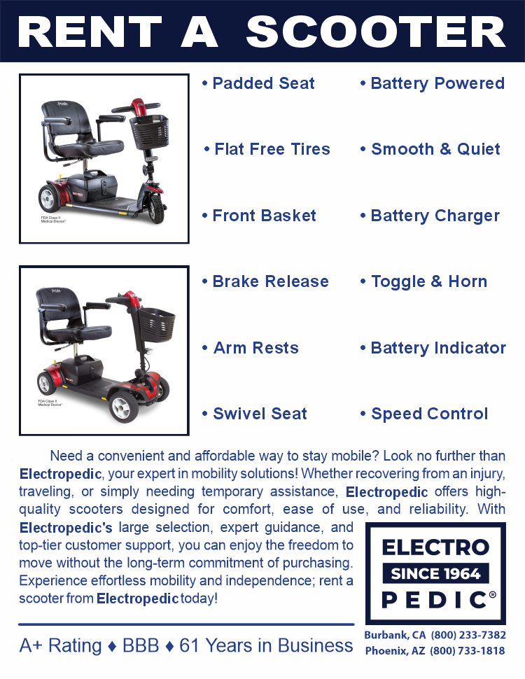 los angeles rent electric 3 wheel mobility scooter for seniors and elderly 